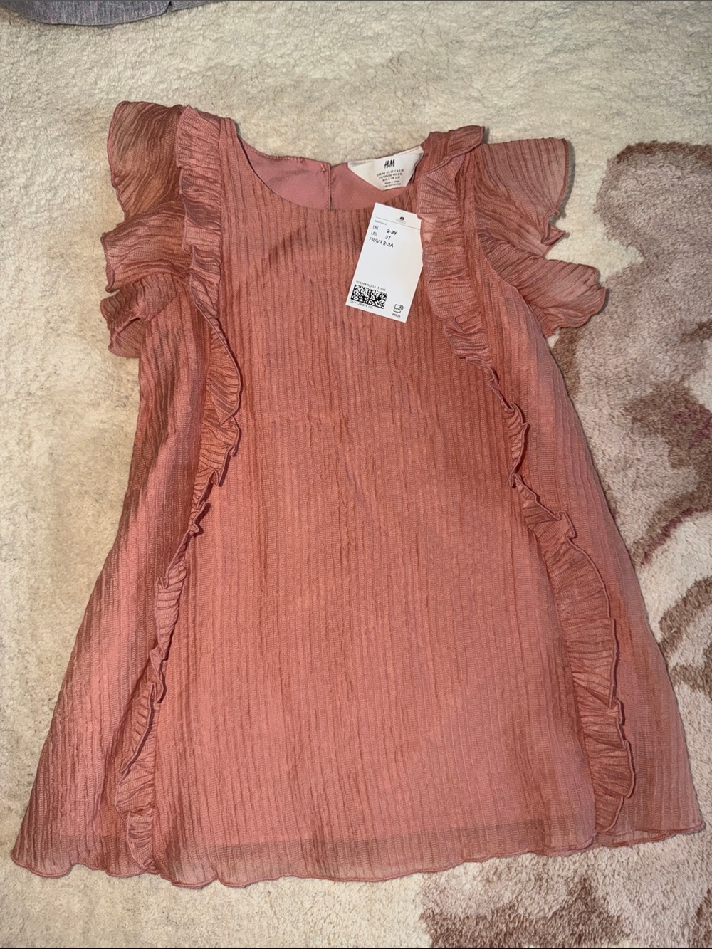 NEW H&M Girls Rust-Pink Ruffle Flutter Dress